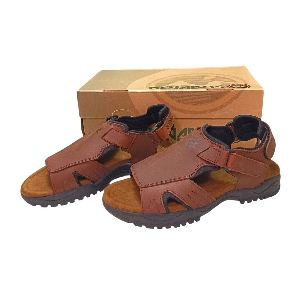 NEW Nevados Brown Leather Sandals Mens 10 Outdoor Fishing Hiking Adjustable Box